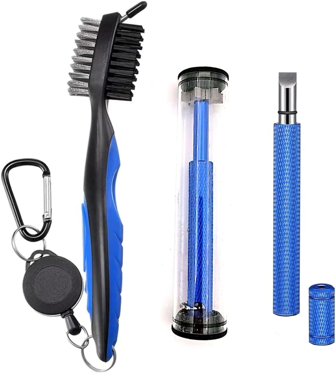 Golf Clean Tool Set 1 Retractable Golf Club Brush and 2 Golf Club Groove Sharpener with Magnetic Keychain for Grooves Portable Golf Brush Tool Kits for Man Golf Club Groove Sharpener Tool Set