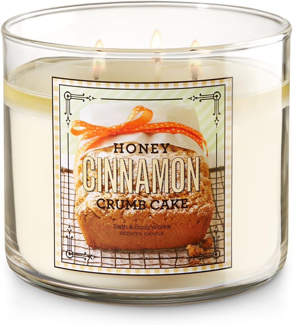 Bath and Body Works 3 Wick Scented Honey Cinnamon Crumb Cake Candle 14.5 Ounce