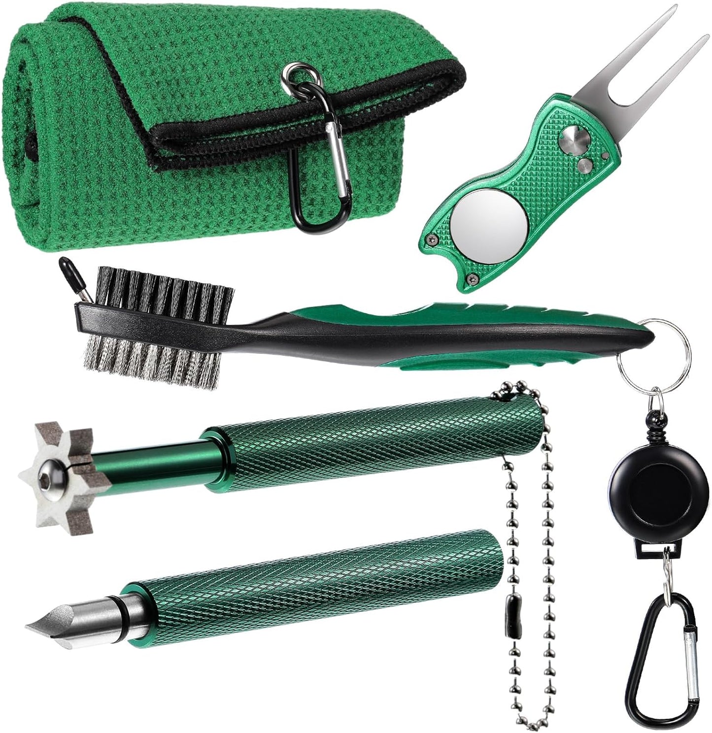 5 Pcs Golf Cleaning Kit, Golf Towel, Retractable Golf Club Brush, Golf Club Groove Sharpener for U and V Grooves, Divot Repair Tool, Golf Accessories for Golf Ball Lover Gifts