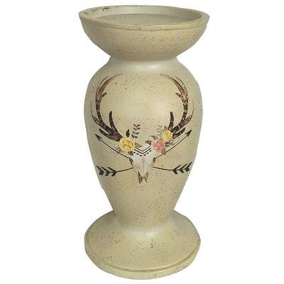 DESERT SKULL FLORAL PEDESTAL CANDLE HOLDER