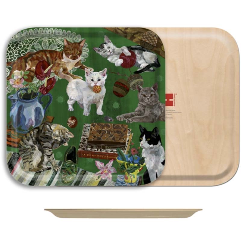 Les Chats Square Birch Wood Tray