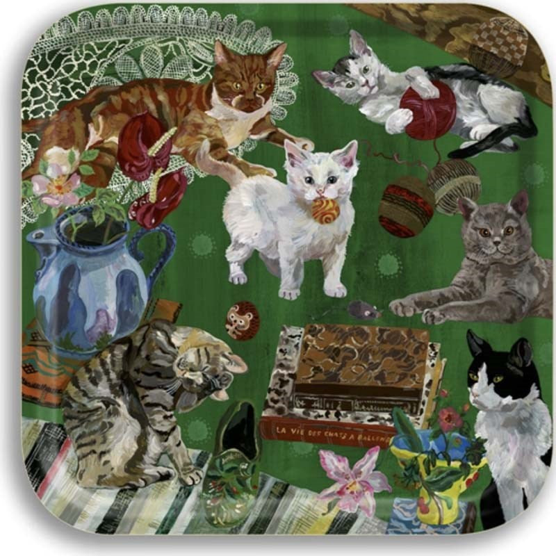 Avenida Home Les Chats Square Birch Wood Tray