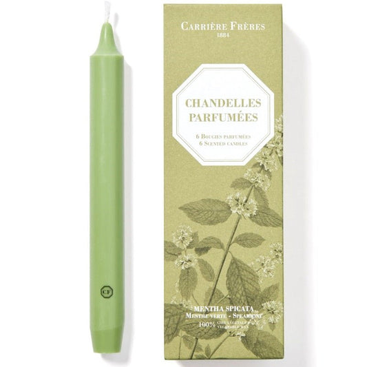 Carriere Freres Spearmint 8" Taper Candles (6 pcs)
