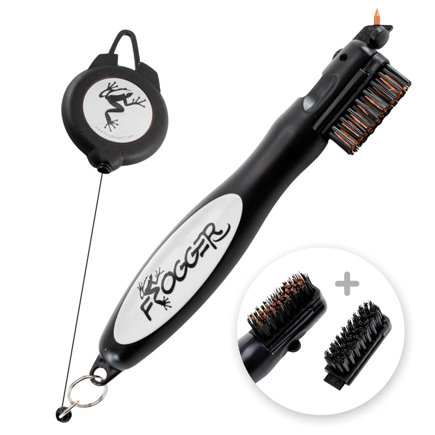 Frogger BrushPro Golf Club Cleaner with Ergonomic Grip and Retractable Cord | Sturdy Golf Brush and Groove Cleaner with Advanced Scrub Cleaning Technology for Professional Golfers | Gray