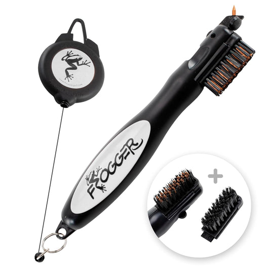 Frogger BrushPro Golf Club Cleaner with Ergonomic Grip and Retractable Cord | Sturdy Golf Brush and Groove Cleaner with Advanced Scrub Cleaning Technology for Professional Golfers | Gray