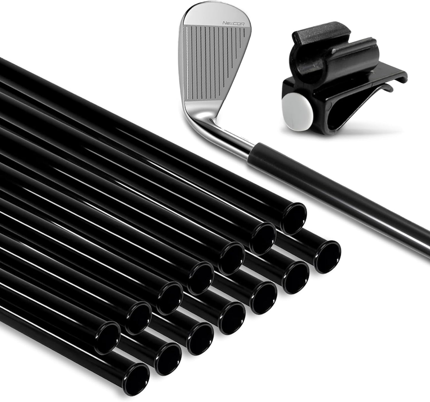 Golf Bag Tubes 14 Pcs, Golf Club Tubes for Golf Bag, Black Plastic Protector Sleeve Inserts, Dividers, Organizer, Accessory for Travel Complete with Golf Putter Clip