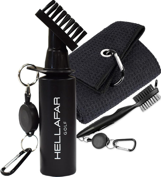 Golf Club Cleaning Kit with Golf Water Brush Includes Bottle Cleaner Brush, Waffle Golf Towel & Golf Club Groove Cleaner