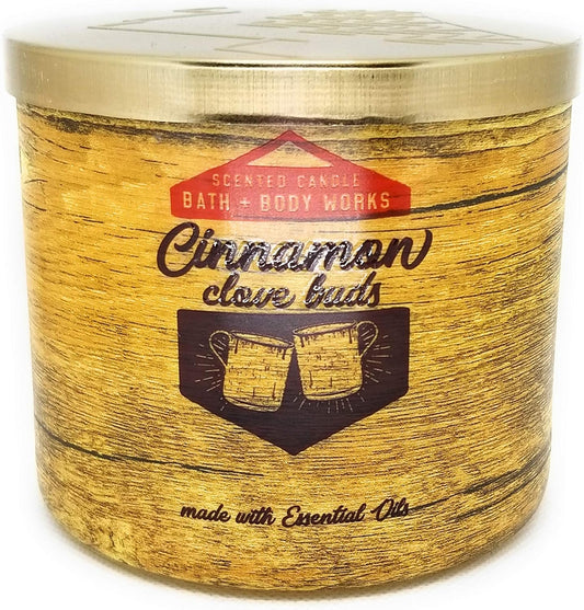 Bath and Body Works White Barn Cinnamon Clove Bud 3 Wick Candle 14.5 Ounce Bark Look Label