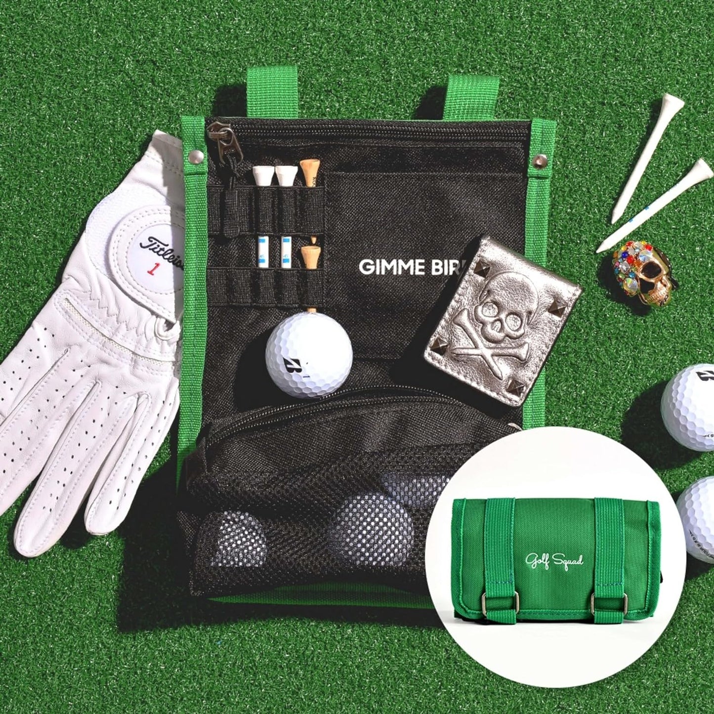 Cart Hanging Golf Bag Organizer, Gifts for Men & Women, Club Accessories Holder for Ball, Tee, Valuables, Glove, Marker Set, Divot Tool, Small Shag Pouch with Zipper Case