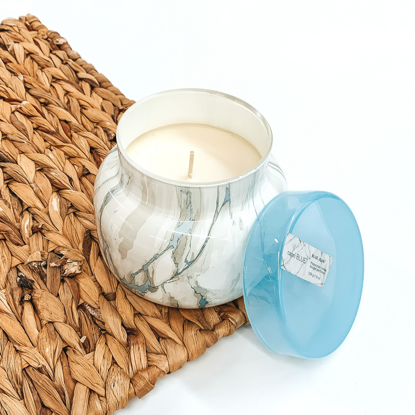 Capri Blue | 19 oz. Marble Jar Candle in Sky Blue | Blue Jean