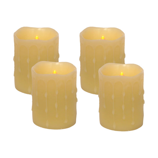 LED Dripping Wax Pillar Candles with Remote (Set of 4) 3"Dx4"H - Candles and Accessories